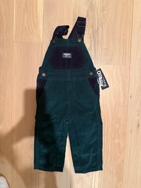 OshKosh B'gosh Dark Green Corduroy Overalls with Navy Accents
